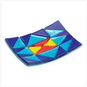 #38341 Blue Patchwork Art Glass Plate $7.95